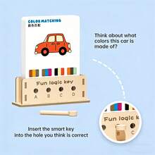 Children's Logic Thinking Key Puzzle Educational Toy, Solid Wood Base With Single-Rod Operation, Full Set Of Rich Cartoon Question Cards With Layered Progression, Complete Challenges By Matching Holes, Enhance Focus And Graphic Color Discrimination Ability Through Fun Puzzle Solving, Quiet Desktop Game For Parent-Child Interaction, Ideal Early Education Gift For Boys And Girls On New Year And Birthday - Multicolor - View 4