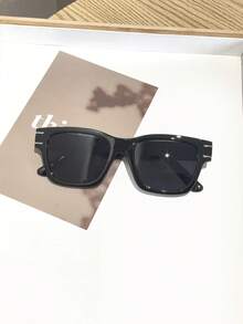 1 pieza Gafas de moda cuadradas básicas para mujer, con marco de policarbonato negro clásico, casual y versátil, ligero, adecuado para el uso diario, con estuche - Multicolor - Ver 4