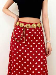 1 pieza Cadena para la cintura de mujer con decoración metálica, cinturón versátil con decoración de luna, cinturón de metal multicapa para decorar vestidos en verano, escuela, otoño y Halloween - Dorado - Ver 10