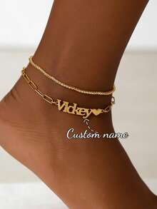 Tobillera personalizada con nombre para mujer, tobillera con colgante con placa de nombre, regalo para ella, joyería de acero inoxidable - Tobillera multicapa estilo 2 - Ver 10