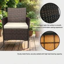 3PCS Outdoor Patio Bistro Set, PE Rattan Wicker Armchairs With Water-Resistant Cushions & Tempered Glass Coffee Table, All-Weather Conversation Set For Garden, Backyard, Porch, Poolside,Brown+Beige - Brown+Beige - 查看 7