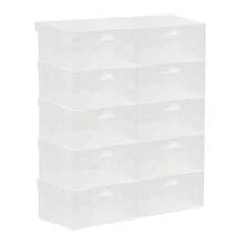 Leeamhome 20er-Set durchsichtige, faltbare Schuhboxen aus Kunststoff mit Deckel und Schublade, für Sportschuhe, Stiefel und Sandalen - Standard - Übersicht 5