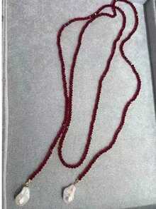 1件法式优雅复古小众设计不对称珍珠水晶项链，百搭长款锁骨链，适合日常、派对、旅行等各种场合。 - a - 查看 11