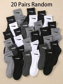 20/10/5 pares de calcetines hasta el tobillo para niños, calcetines deportivos transpirables y cómodos para niños y niñas, en unicolor negro/blanco/gris, adecuados para la escuela y el uso diario, estilos aleatorios - Multicolor - Ver 11