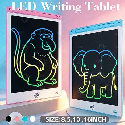 8.5" | 10" | 16" | Tableta de dibujo electrónica LCD - Lápiz óptico portátil y borrable a color | Juego de mesa | Pizarra de dibujo | Reutilizable | Mejor opción para la escuela, la oficina, el hogar y regalos de fiesta, juguetes de playa, juegos educativos