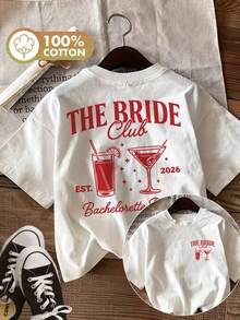 [Double-Sided Print]Summer Casual Women's Top, Vintage Style, Star Print THE BRIDE Club EST 2026 Bachelorette Party, Round Neck, Pure Cotton Short-Sleeve T-Shirt, Summer Outfits For Women, Korean Fashion TCX7 - trắng - Xem 12