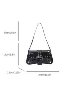 1pc Women's Retro Maillard Moto Punk Rivet Decor Adjustable Shoulder Strap Large Capacity Soft Faux Oiled Leather Gradient Color Shoulder Underarm Bag, Suitable For Work, Commute, Date, Party - Black - View 7