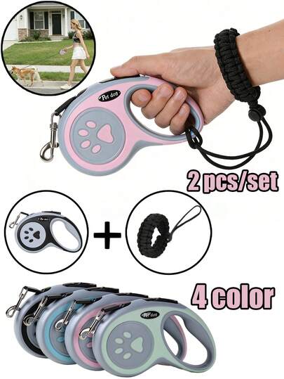2 Pieces Set Dog Retractable Adjustable Leash & Hand Free Adjustable Wrist Strap,Suitable For Medium & Small Dogs Running Walking Leash,Pet Outdoor Travel Accessories ﻿