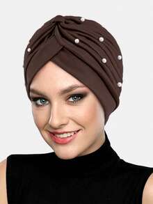 1pc Women's Muslim Headscarf Cap, Pearl Rhinestone Hat, Head Wrap, Chemo Cap, Suitable For Daily Use - Multicolor - View 5