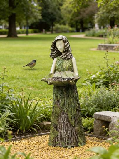 Tượng trang trí sân vườn bằng nhựa hình rừng (Máng cho chim ăn) - Với họa tiết lá dương xỉ và vỏ cây, thích hợp làm thức ăn cho chim. Lý tưởng cho lối đi trong vườn, góc sân và sân sau. Tạo thêm không khí tự nhiên và giàu trí tưởng tượng, một vật trang trí ngoài trời phổ biến tạo nên không gian trưng bày thời trang và thiết thực.