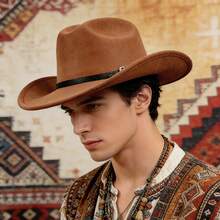 JEWELRYWE Western Cowboy Hat With Buckle For Men Women, Classic Wide-Brimmed Roll Up Felt Hat, Outdoor Fedora Hat, Birthday Anniversary Christmas Gift - 咖啡棕 - 查看 4