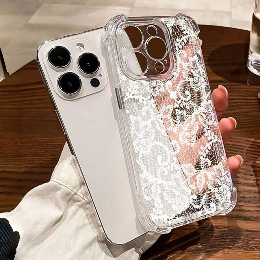 1个全新简约蕾丝防震透明TPU保护壳，兼容苹果系列、Apple 17 Pro Max、16 Plus、16 Pro Max、16 Pro/11、15 Pro Max、14 Pro Max、三星Galaxy S25 Ultra、S24 FE、S23 Plus、三星A55、A25、A15、A06、A04E、C15、Hot30i、Note 14 - 無色 - 查看 1