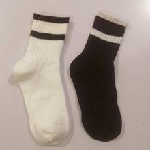 4双装男士中筒袜，秋季运动透气防臭短袜，双条纹设计，篮球长筒袜 - 彩色 - 查看 5