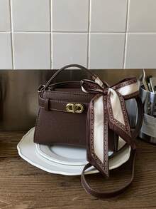Fashionable Casual Versatile Portable Shoulder/Crossbody/Top Handle Contrast Color Small Square Bag For Women - Coffee - View 7