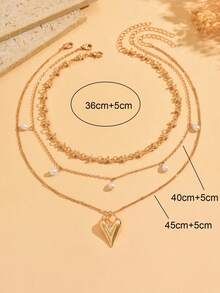 3pcs/Set Minimalist Multi-Layer Gold Chain Necklace Set, Fashionable Faux Pearl Tassel Pendant Necklace, Versatile For Daily Wear And Party - Gold - View 4