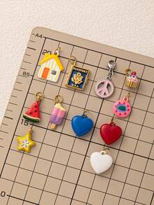 1pc Summer Dopamine Color Pendant Accessory, Cute Cartoon Style, Enamel Resin Craft, 18K Gold PVD Plating, 316 Stainless Steel Material. Waterproof And Fade-Resistant, Suitable For Women And Couples, Bracelet Pendant Accessory, Jewelry Pendant, Necklace Pendant Accessory, Summer Jewelry Design, Phone Lanyard Pendant Accessory, Keychain Pendant Accessory. - Multicolor - View 3