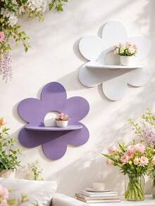 1 pieza Estantería de pared colgante de madera con diseño floral - Estante de almacenamiento de estilo bohemio montado en la pared, estante flotante decorativo para dormitorio, sala de estar, habitación de niños para exhibir plantas, cristales y decoración - Multicolor - Ver 2