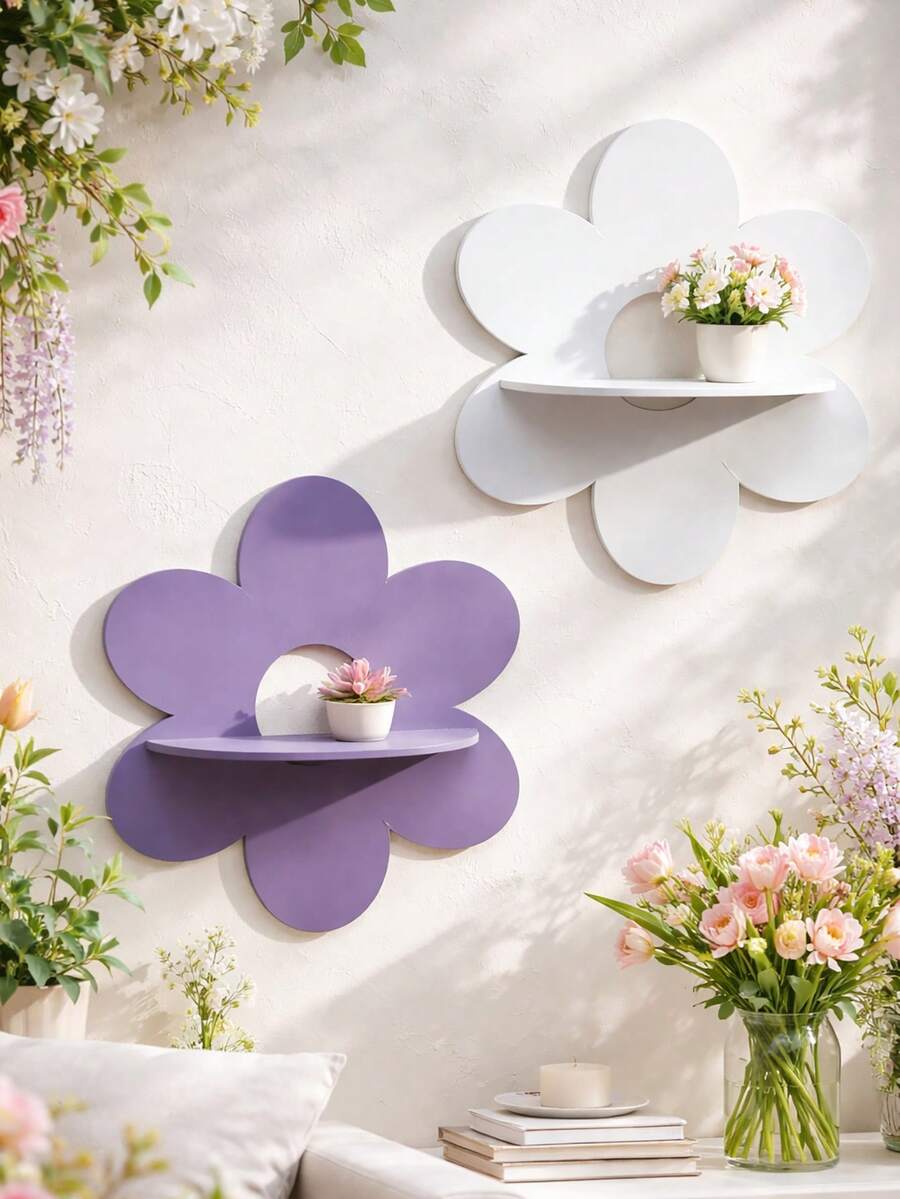 1 pieza Estantería de pared colgante de madera con diseño floral - Estante de almacenamiento de estilo bohemio montado en la pared, estante flotante decorativo para dormitorio, sala de estar, habitación de niños para exhibir plantas, cristales y decoración