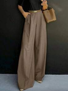 Straight-Leg, Wide-Legged Suit Trousers. Floor-Length. - Flint Stone - View 2