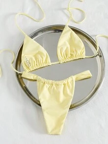 2026 Women's Sexy Spaghetti Strap Bikini Swimwear, Suitable For Summer, Valentine's Day, Beach, Vacation, Carnival, Casual Daily Wear, Fashionable And Elegant, Summer Vacation, Spring, Valentine's Day Women's Clothing, Carnival - Yellow - View 4