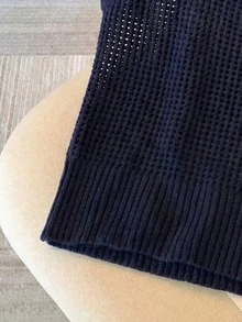Áo tank top dệt kim không tay ôm sát, xuyên thấu, thời trang, gợi cảm, thanh lịch, đa năng, dành cho nữ, màu xanh navy. - Màu xanh hải quân - Xem 5