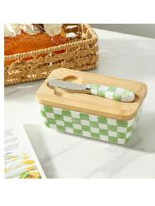 Ceramic Lid Butter Dish - Large Capacity Butter Storage Container With Divider, Hand-Painted Ceramic Creative Butter Box, Dishwasher , Christmas Kitchen Gift, Durable And Highly Creative - View 8