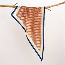 1pc Minimalist Brown Monogram Triangular Scarf, Multifunctional Women's Faux Linen Feel Scarf Shawl, Suitable For Travel, Vacation, Casual, Commuting, Collar Decoration, Fashion Handbag Decoration, Beach, Holiday - Multicolor - View 14