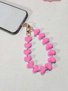 1条奢华金属珠心形手机挂绳，粉色、白色、米色可选，手工串珠腕带，优雅吊坠，含手机夹 - 彩色 - 查看 7