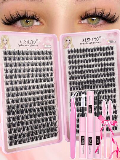 480pcs Eyelash Extension Kit, DIY Eyelash Extension Set, Individual Lash Cluster Kit, D Curl Eyelash Extension Set, Includes Glue, Sealant And Eyelash Extension Tools, Suitable For Daily Use, Parties, Travel, Or As A Gift For Family And Friends, Eyelash Clusters, Eyelash Glue