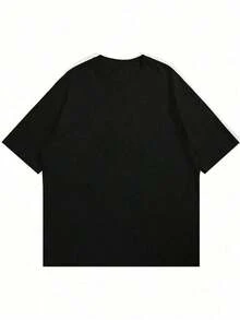 Camiseta de manga corta con cuello redondo y estampado gráfico casual para niños y adolescentes, top de verano - Negro - Ver 2