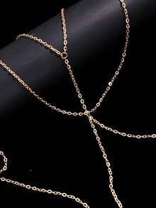 1件时尚、性感、优雅、简约线条设计身体链，几何吊坠项链，适合街头风、海滩、度假等场合。 - 金色 - 查看 4