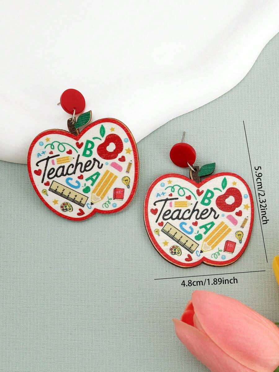 1 Pasang Anting-Anting Apel & Pensil Lucu, Hadiah Hari Guru, Musim Kembali ke Sekolah, Hadiah Wisuda untuk Guru (Kartu Ucapan Tidak Termasuk) - MultiWarna - View 1