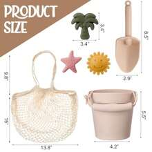 14 Pcs Silicone Beach Toys Travel Beach Set Sand Toys Include 2 Silicone Bucket Pail 2 Shovel 9 Sand Molds 1 Beach Bag for Boys Girls Summer Pool Outdoor Bath Toys Light Green Beige - Beige verde claro - Ver 4