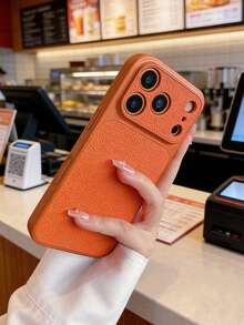 Fashion Litchi Leather Texture Large Window Phone Case Compatible With IPhone 17 Pro Max, 17 Pro, 16 Pro Max, 15, 14 Pro, 13, 12 Pro, 17, Camera Protection Matte Soft Edge Anti-Fall Protective Cover - Orange - View 4