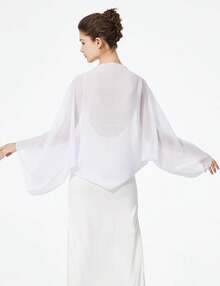 Bridal Wedding Chiffon Shawl Shrug With Arm Hole Bridesmaid Cover Up Evening Party Summer Shawl - 白色 - 查看 3