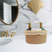Basket For Gifts Small Cute Round Baskets For Baby Wedding Birthday Mini Decorative Jute Rope Baskets For Home Decor Brown 8"X 8"X 5" - màu nâu với ren - Xem 6