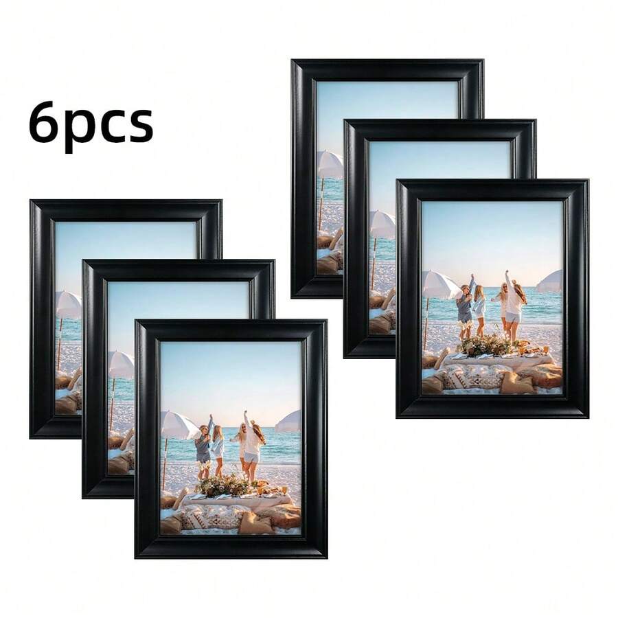 6pcs Classic Fashion Picture Frame Set, Multi-Color Frames, Horizontal & Vertical Display, Fits 3.5x5", 4x6", 5x7", 6x8", 8x10" Photos Or Artwork, Suitable For Personal Portraits, Landscapes, Illustrations, Photo Wall, Growth Records, Family Albums (Photo Paper Randomly Included) - 6Pcs - 查看 1