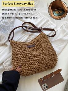 1pc Casual Straw Crossbody Bag, New Spring & Summer Straw Woven Fashion Women's Shoulder Bag, New Summer Minimalist Handbag, Tropiscape Patch Decor Straw Bag, Woven Bag, Beach Bag, Beach Essentials Women Bags For Vacation & Holiday, Y2K Style Beach Bag, Summer Bag, Versatile Women Bag, Tote Bag, Shoulder Bag, Beach Essential, Holiday Essential, Travel Essential, Fashion Summer Vacation Bag, Cosmetic Bag, Women's Handbag, Gift For Father's Day, Mother's Day, Easter, Latest Holiday Bag , Valentines Gifts[US Local Warehouse]The Best Gift Choice, Birthday Gift - 彩色 - 查看 7
