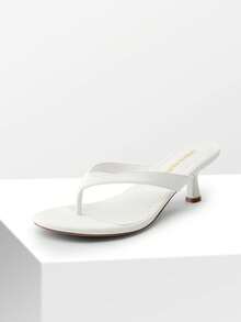 Women Kitten Heel Thong Heeled Sandals Comfortable Open Toe Slip On Summer Sandals - trắng - Xem 4