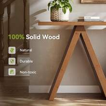 LITTLE TREE 160cm Solid Wood Console Table Farmhouse Sofa Table With M‑Shaped Base For Entryway Hallway Living Room - Brown - View 7