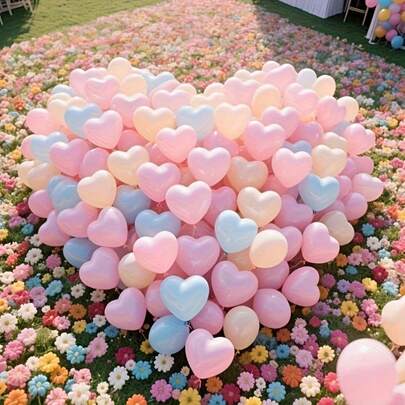 50个马卡龙心形气球，彩色心形设计，适用于婴儿派对、生日、情人节、母亲节、复活节、节日装饰、派对用品、主题派对装饰、彩色气球、庆典气球、活动气球、舞会等场合。