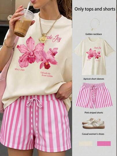 Plus Size Women Casual Round Neck Dropped Shoulder Short Sleeve Loose Suit, Summer