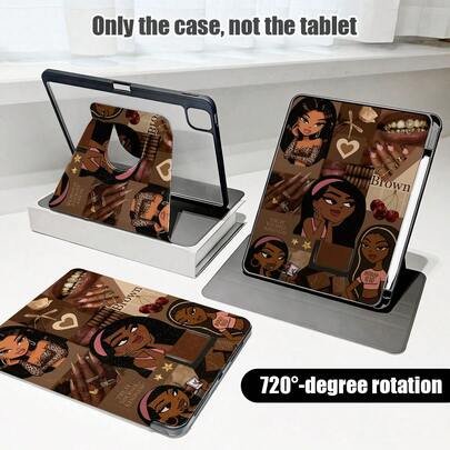 1pc Flip Cover Desk Protector With Pen Slot, Fashion Girl Printed Pattern, PU Leather Case With Stand, Auto Sleep/Wake Function, Compatible With Samsung/Apple/Honor/ And Other Popular Models, Suitable For Back To School, Valentine's Day