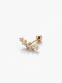 1pc Fashionable Rhinestone Stainless Steel Cartilage Piercing Earring - Yellow Gold - View 3