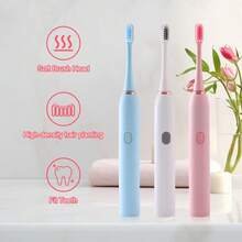 Set Perawatan Gigi Elektrik, Termasuk 5 Kepala Sikat Pengganti, Getaran, Bulu Sikat Lembut, Tombol Pengaktifan Tunggal, Cocok Sebagai Hadiah untuk Keluarga dan Pasangan, Ideal untuk Perjalanan - Putih - View 3
