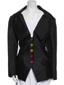 GLOURI Women's Elegant Black Asymmetrical Lapel Two-Piece Outfit Long Sleeve Button Front Woven Fabric Top And Long Pants Set - 黑色 - 查看 7