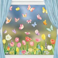 9pcs Watercolor Tulip & Butterfly Window Clings - Spring Floral Removable Glass Stickers, Reusable No Residue, Bird Strike Prevention, Suitable For Home, Kitchen, Bedroom, Living Room And Office Decor - Multicolor - View 8