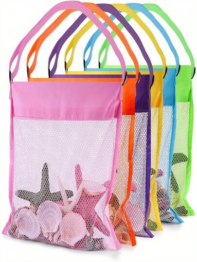 1pc/3pcs Bright Color Mesh Beach Tote Bag - Lightweight, Adjustable Shoulder Strap, Foldable Design, Suitable For Outdoor Activities, Picnics And Shell Collecting, Essential For Beach | Bright Color Tote Bag | Durable Handle, Beach Tote Bag, Suitable For Boys And Girls, Can Be Used As Beach Swimming Party Accessories, Gifts For Friends, Women, Travel Essentials