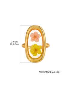Anillos de acero inoxidable para mujer, joyas de resina con flores únicas, anillos apilables geométricos delicados y vintage, impermeables - Dorado - Ver 11