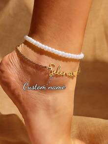 Tobillera personalizada con nombre para mujer, tobillera con colgante con placa de nombre, regalo para ella, joyería de acero inoxidable - Tobillera multicapa estilo 2 - Ver 3